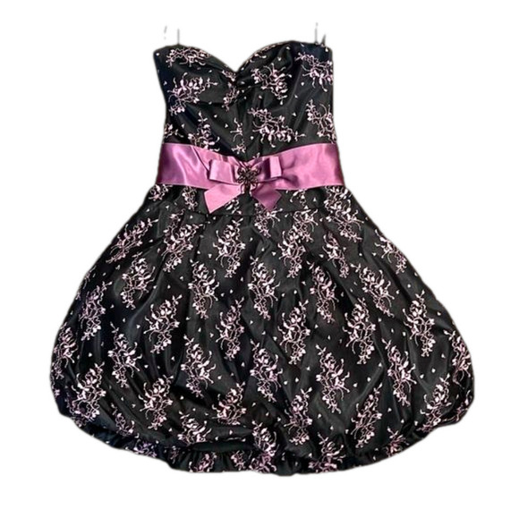 Jessica McClintock size 5 for Gunne Sax strapless pouf mini with ribbon & jewels - Picture 2 of 12